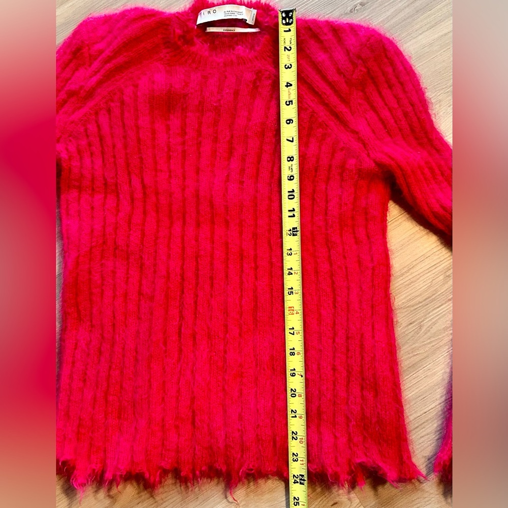 IRO Mohair Wool Sweater M Pink Fringed Hem Fuzzy Feminine Luxury Old Money - Picture 9 of 12